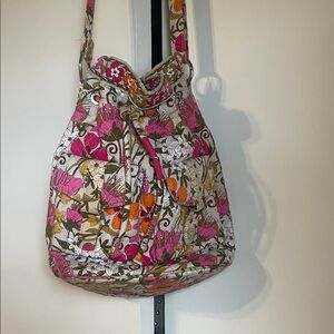 Vera Bradley Floral Pink and Orange Drawstring Crossbody Bag